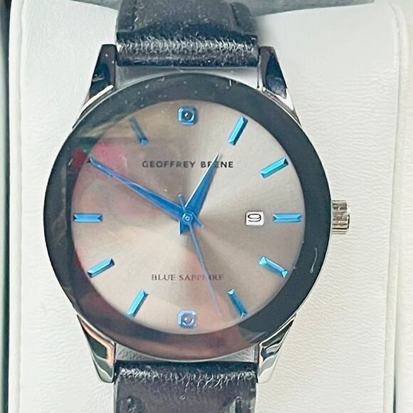 NIB GEOFFREY Beene Genuine Blue Sapphire Mens Analog Watch Style # GB8202GU - Picture 2 of 7